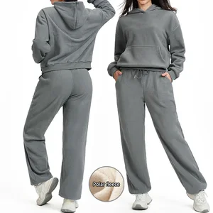 Roregal Polar Fleece Casual Sports Hoodie Tracksuit Set Loose Fit Soft Warm Hoodie Joggers Sweatshirt Set
