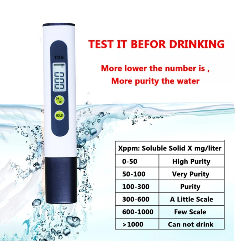 Tester digitale della qualità dell'acqua 3 in 1, misuratore TDS/EC