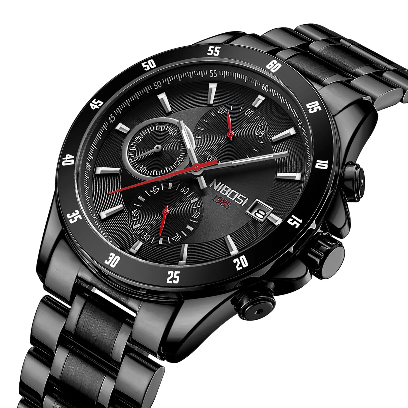 50pcs Custom Logo NIBOSI 2530 Custom Chronograph Jam Tangan Pria Stainless Calender Timer Casual Watches