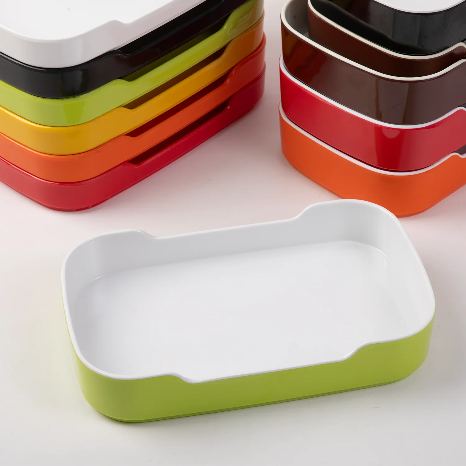 Reusable Rectangle Shabu Stackable Melamine Plates Buffet Dishes Restaurant Plastic Plate for Hot Pot