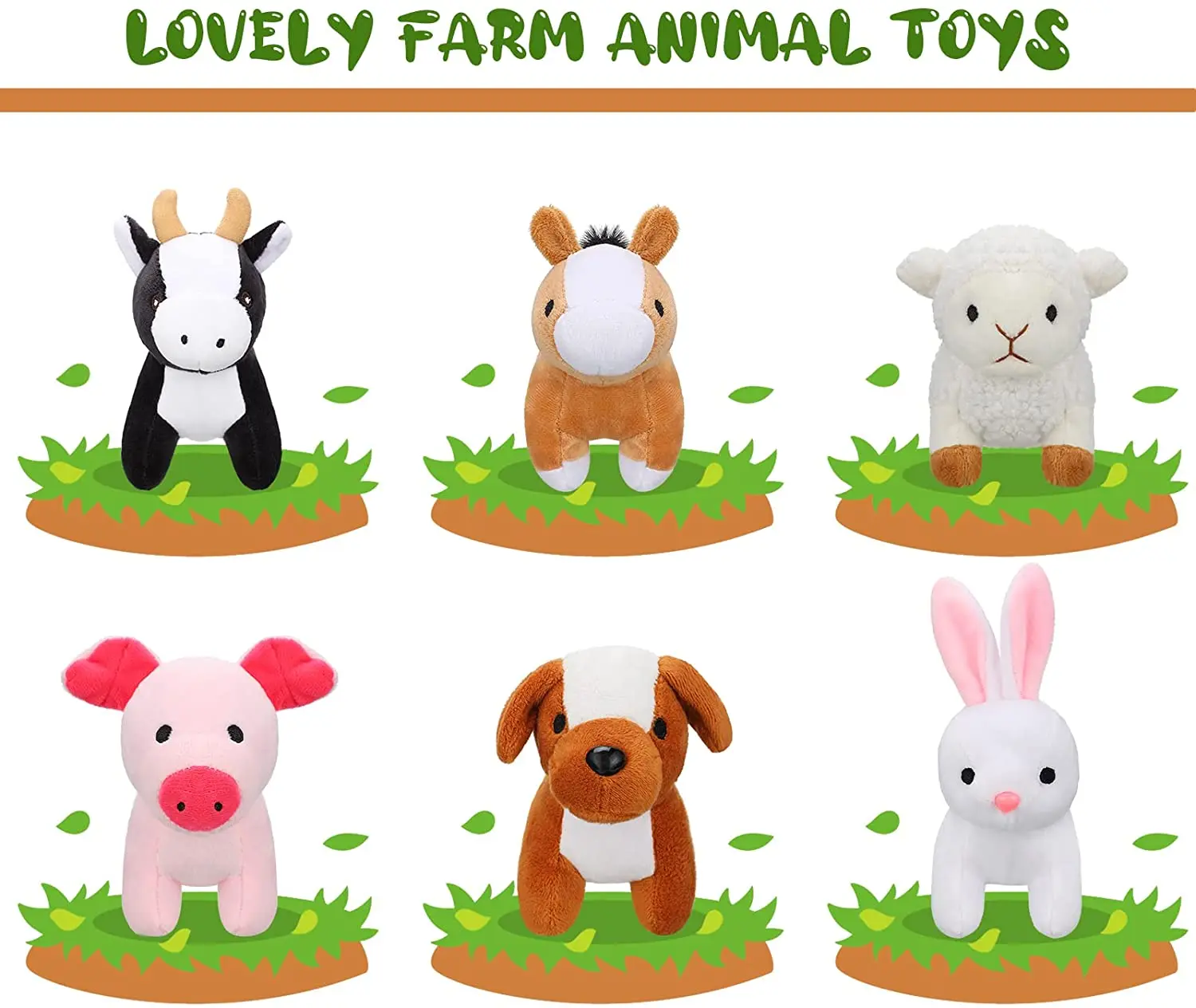 Mini Plush Furry Farm Animal Toys Soft Plush Horse Pig Cattle Rabbit