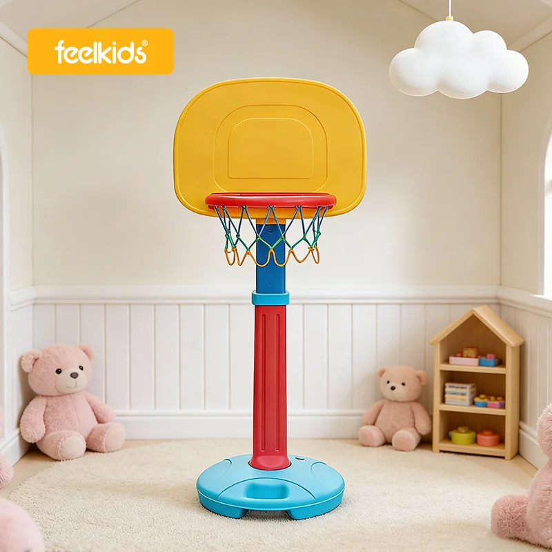 Feelkids Kids Basketball Hoop Stand-Adjustable PE Material Basketball Set with Easy Lift System for Home & Outdoor Use