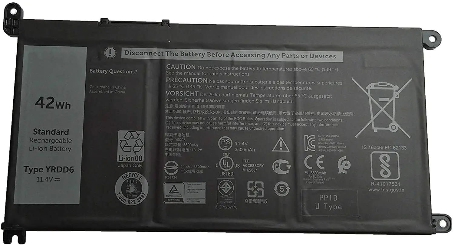 Yrdd6 Vm732 11.4v 42wh 11.4v Replacement Laptop Battery For Dell