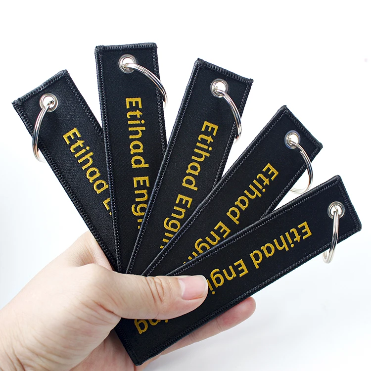 Cheap Fabric Before Flight Key Ring Tag Both Sided logo with Embroidery Keychain Custom