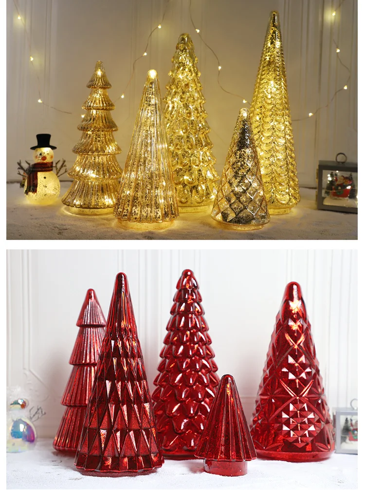 Hot sale Led gold glass Christmas tree home decoration item manufacture