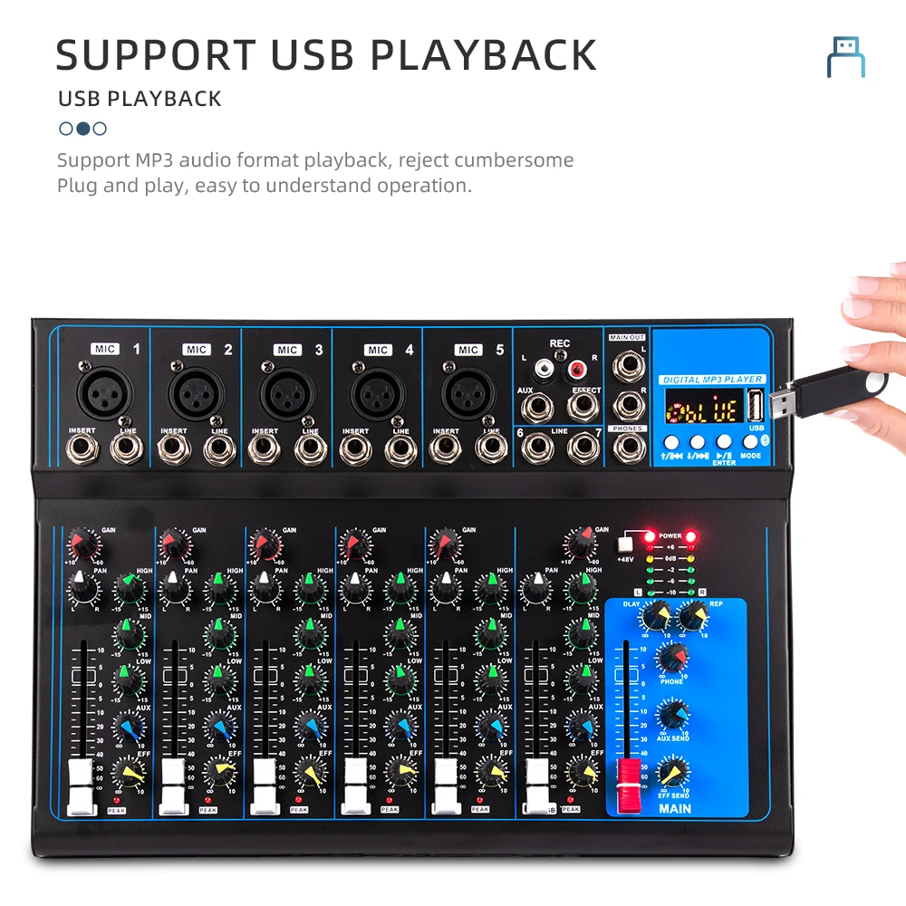 F7 7 Channel Mixing Console With Usb Function Suitable Audio Sound Card