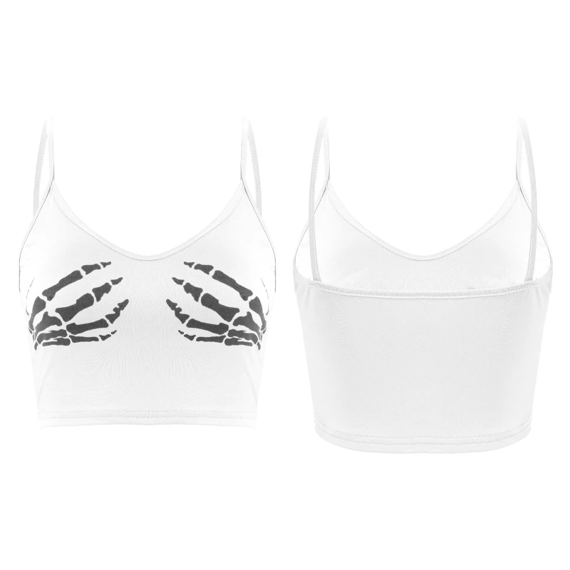 Women's Crop Cami Top Skeleton Skull Hand Print Sports Bra Sleeveless Tank  Tops 