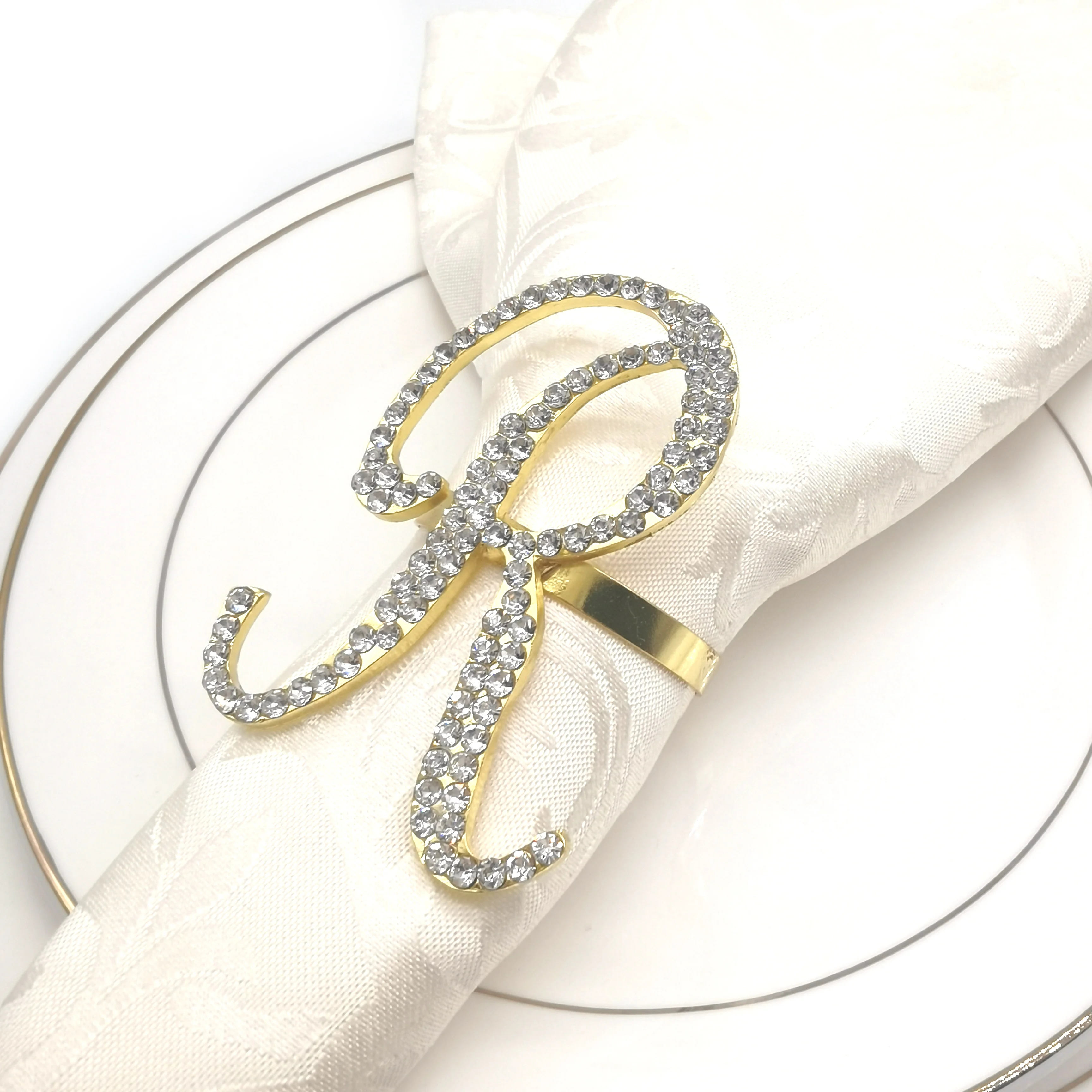 Gold Metal Monogram Letter Napkin Ring for Wedding Decor
