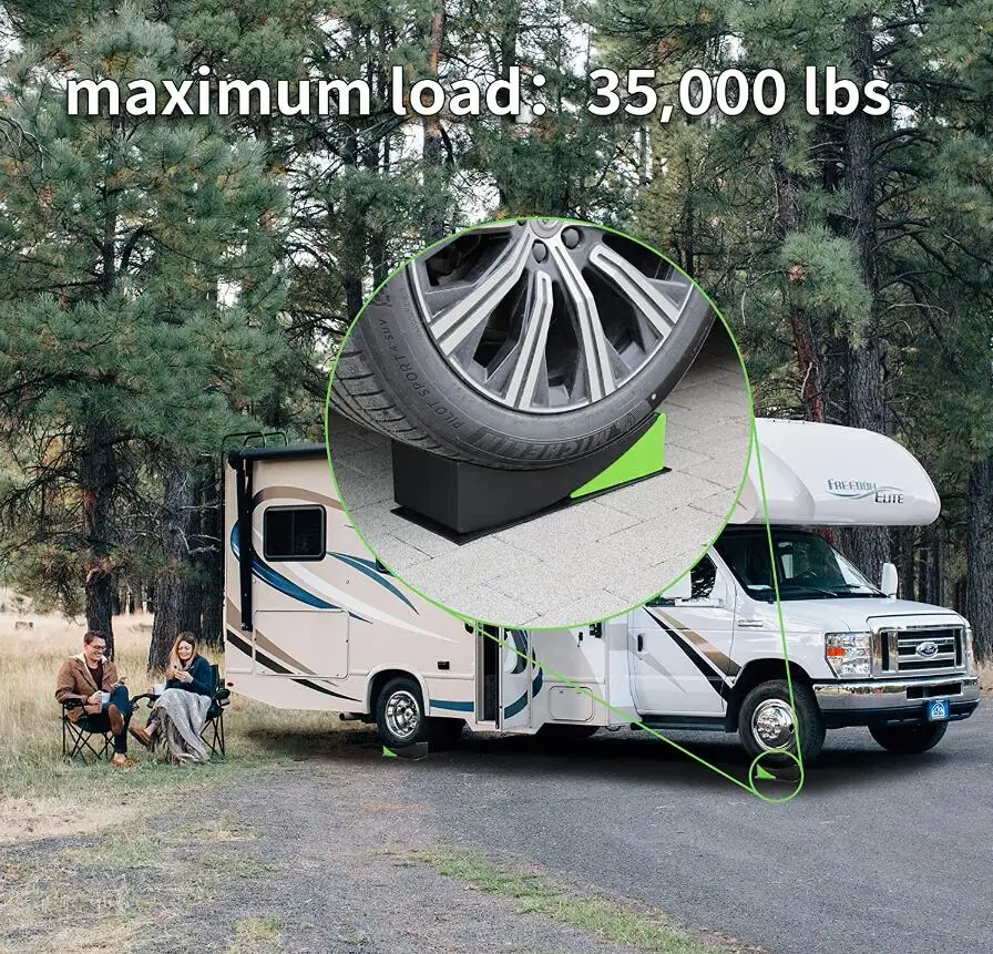 Camper Leveler 2-Pack Kit Curved RV Levelers with Trailer Wheel Chocks ...