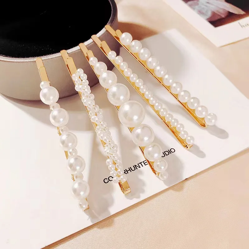 Винтажные Свадебные Заколки для невесты, 5 шт., винтажные модные корейские милые заколки для девочек с жемчугом, золотые заколки для волос, набор жемчужных заколок