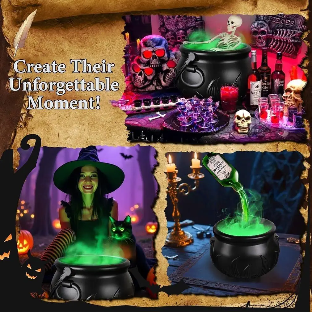 2025 New Arrival Halloween Cauldron Decor with Magic Floating Potion Bottles and Diffuser for Festive Halloween Decorations