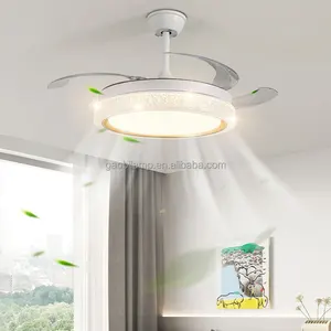 Modern Style LED Ceiling Fan Light Remote Control Dimming 3 Colors 6 Speeds Iron Material Low Noise