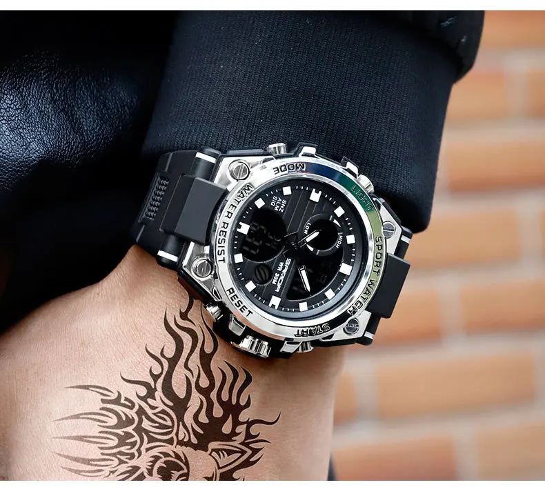 SANDA 739 Silicone Analog Digital Display Waterproof Man Watch Business Luxury Fashion Casual Sport Digital Wrist Watch for Men