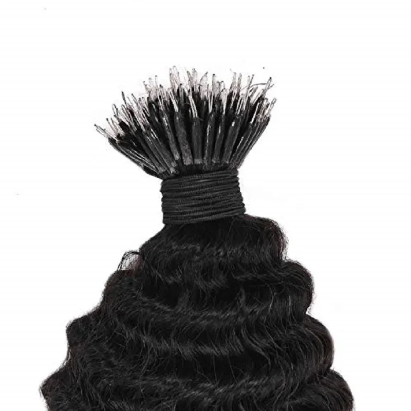 Deep Curly Nano Ring Human Hair Extension Pre Bonded Microlink Nano Beads Ring Hair Small Curly 100g 100strands_voghion.com