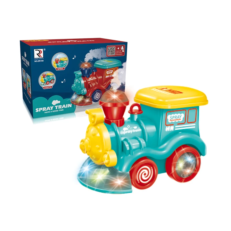 Battery Operated Bump & Go Action Train Toys With Flashing Light Music and Spray Electric Train Toy for Kids