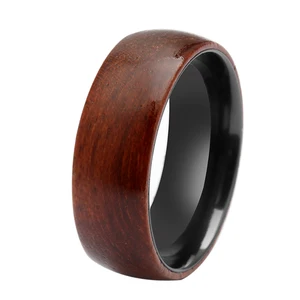Tizti Jewelry Tungsten Carbide Black Zirconium Rose Wood Inlay Wedding Ring Mens Wedding Band