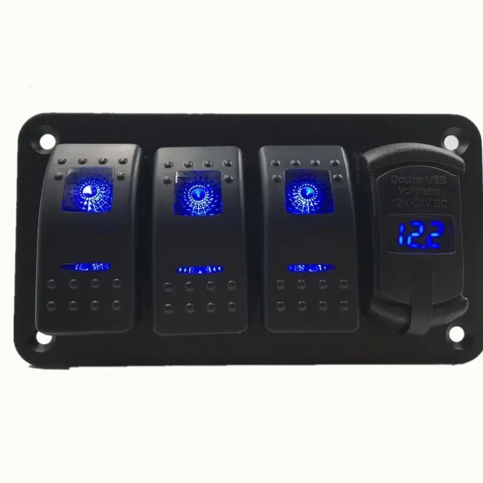 12v 3 Gang Rocker Switch Panel With 4.8 Amps Dual Usb Rocker Style ...