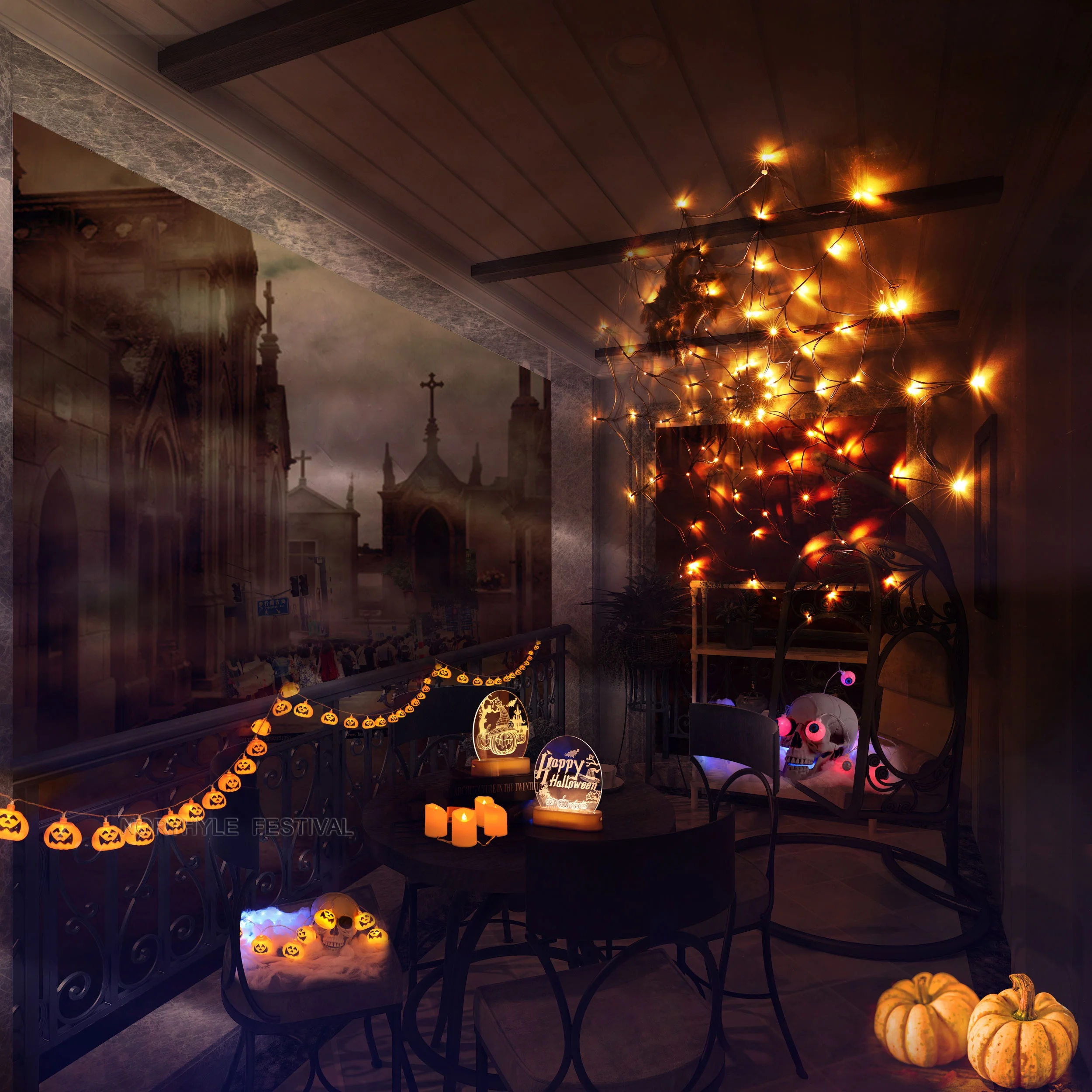 RTS USB Battery Box Operated LED Spider Net Light Halloween Decoration  Spider Web Lamp for Festival Party Hotel Decoration