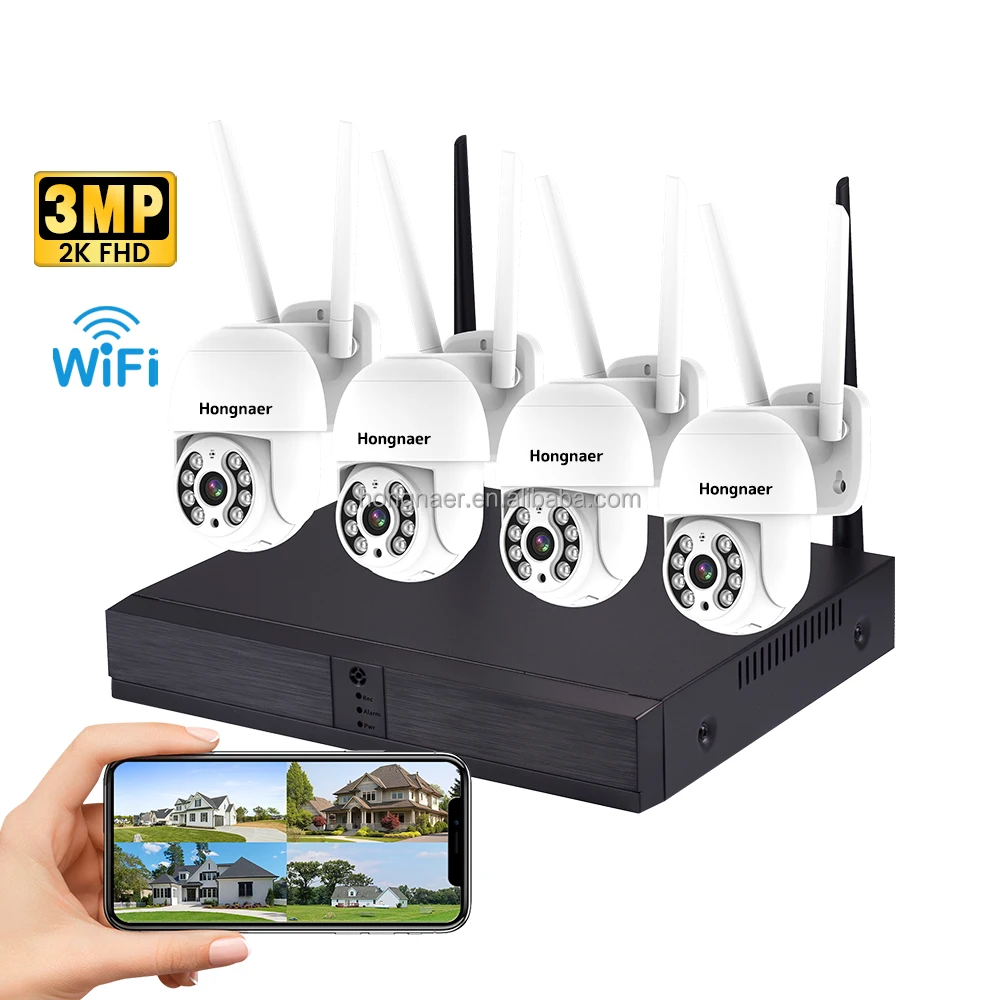 Hongnaer perekam Video jaringan rumah, 3MP 4CH NVR perekam Video keamanan  PTZ CCTV kamera Set Kit sistem ICSee WiFi sistem pengawasan nirkabel