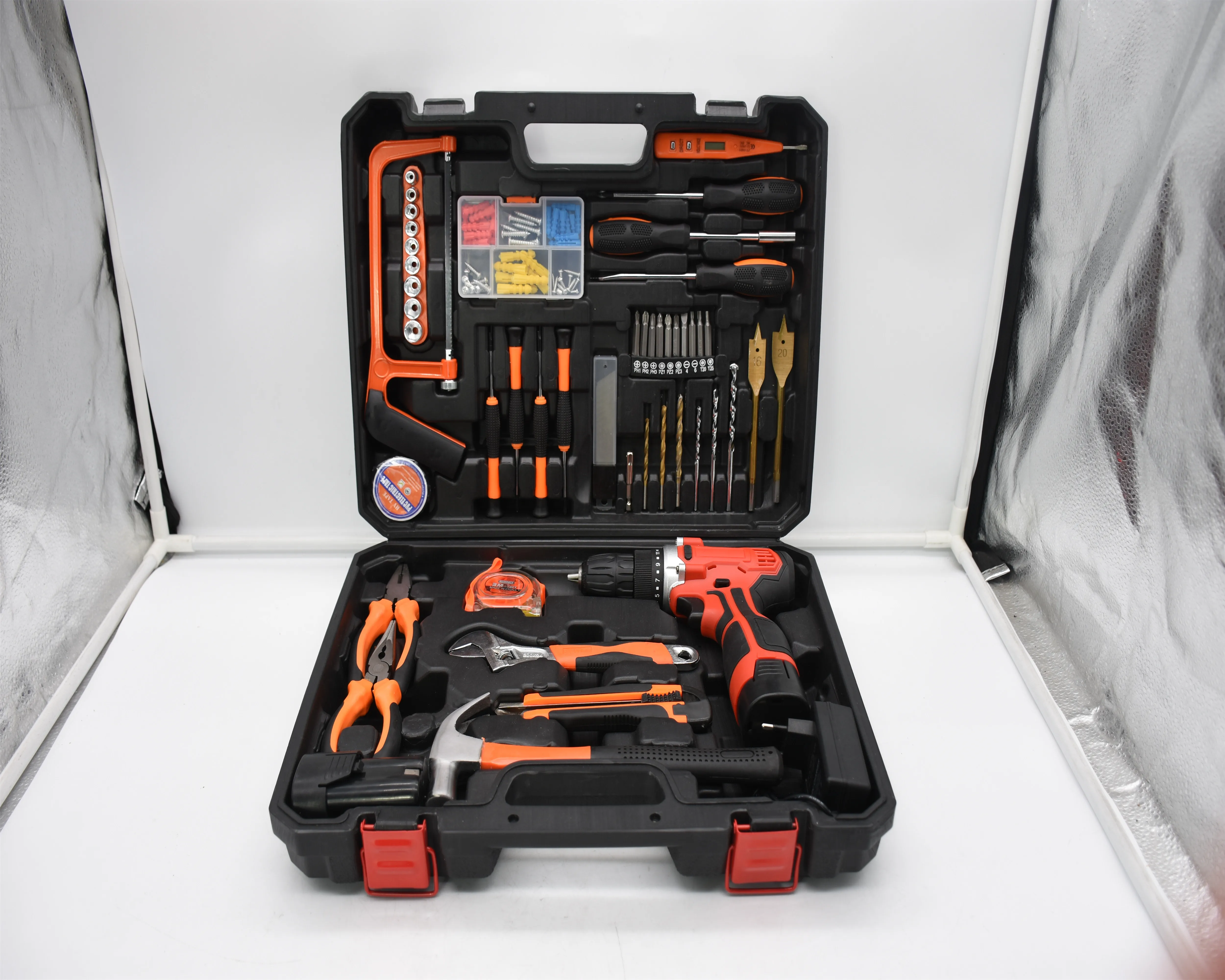 108PCS Hand Drill Tool Set Lithium Drill Tool Box Charging Power Screw Drivers Cordless Drill Power Tools Combo Kit