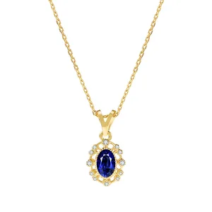 S925 Sterling Silver 18K Gold Plated Necklace with Blue Zircon Luxurious and Uniquely Beautiful Necklace Pendant Jewelry