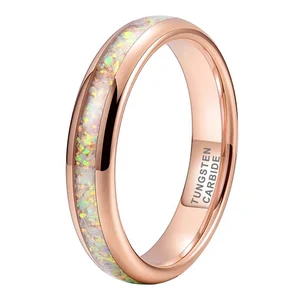 Coolstyle Jewelry Wholesale 4mm Rose Gold Tungsten Ring for Men Women Genuine Opal Inlay Fashion Jewelry Engagement Wedding Band