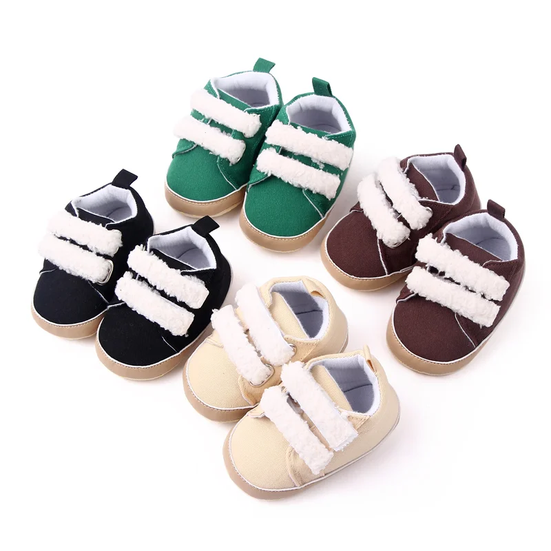 Spring Autumn Plush Hook&loop Soft PU Leather Baby Newbron Shoes for Boys and Girls