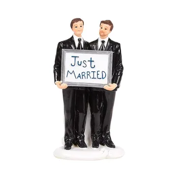 Wedding Cake Topper Gay Pair Figurines Holding Just Married Board Unique Wedding Couple Figures for Decorations and Gifts