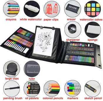 Art Supplies, 185-Piece Super Deluxe Wooden Art Set Crafts Drawing Kit with  2 Sketch Pads, Crayons, Oil Pastels, Colored Pencils, Watercolor Cakes