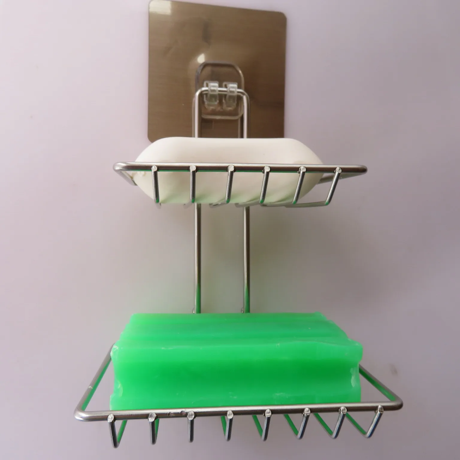 Household No Punching Stainless Steel Double Layer Traceless Wall Mounted Soap Box Strong Hook supplier