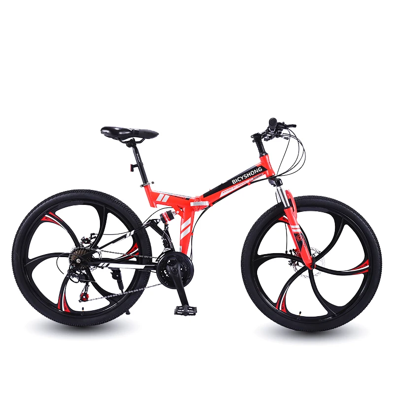 Chennnls 26 Zoll Faltrad Klapprad – 21-Gang, Scheibenbremsen, Carbonstahl, Für MTB, Rennen & Camping – Schwarz/Rot