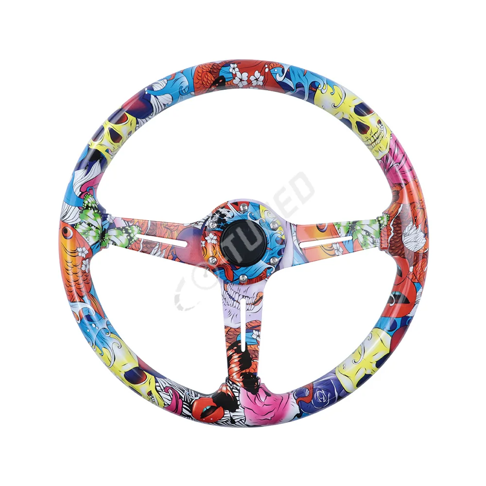 JDM Round Graffiti Cartoon Pattern Steering Wheel Sport Game Steering Wheel Racing Water Transfer Steering Wheel