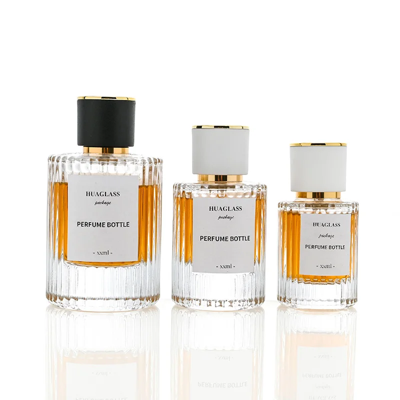 Custom Round Empty 30ml 50ml 100ml Luxury Perfume Bottle Men Spray Vertical Stripe Bottle