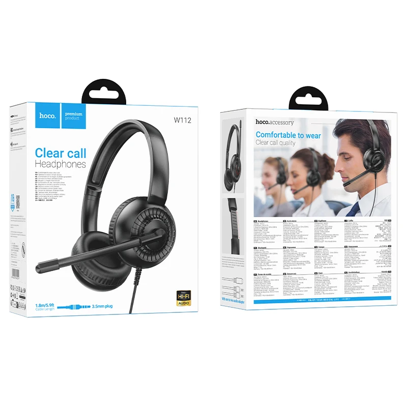 Hoco W112 Wired Headphone With Mic 3.5mm Plug description image 2