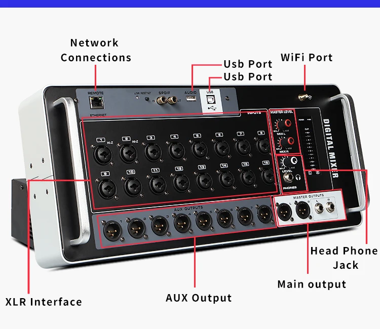 Professional 16CH Digital Audio Mixer GOX-ASF16 with Bluetooth/USB