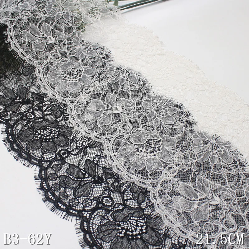 Factory Price 21cm Black French Floral Lace Trim Chantilly Eyelash Nylon Lingerie Lace Fabric for Abaya Sheila Evening Dress