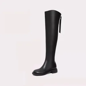 Luxury Women's New Classic Winter High Knee Long Boots Chunky Heel Ladies Plus Size Black Color Shoes Women Boots