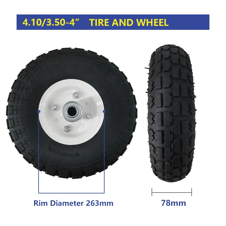 4.10/3.504" Pneumatic Tire Wheel With White Hub Wagons,Replacement Tire For Trailer Dollies