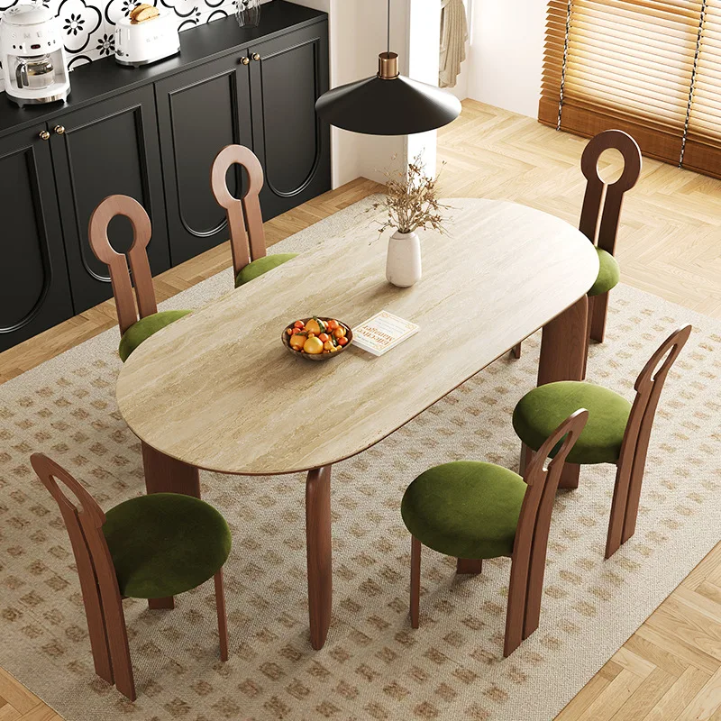 Modern French Retro Oval Wood Dining Table 6 Seater Set - Eco