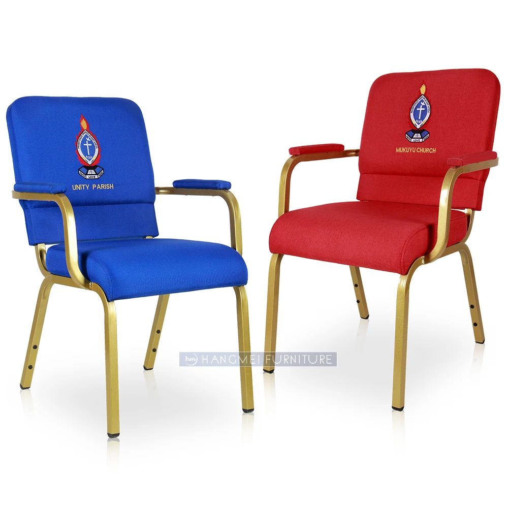 Custom Logo Kenya Church Chair With Comfortable Wide Size and Armrests Modern Iron Metal Design for Theater Dining School Use
