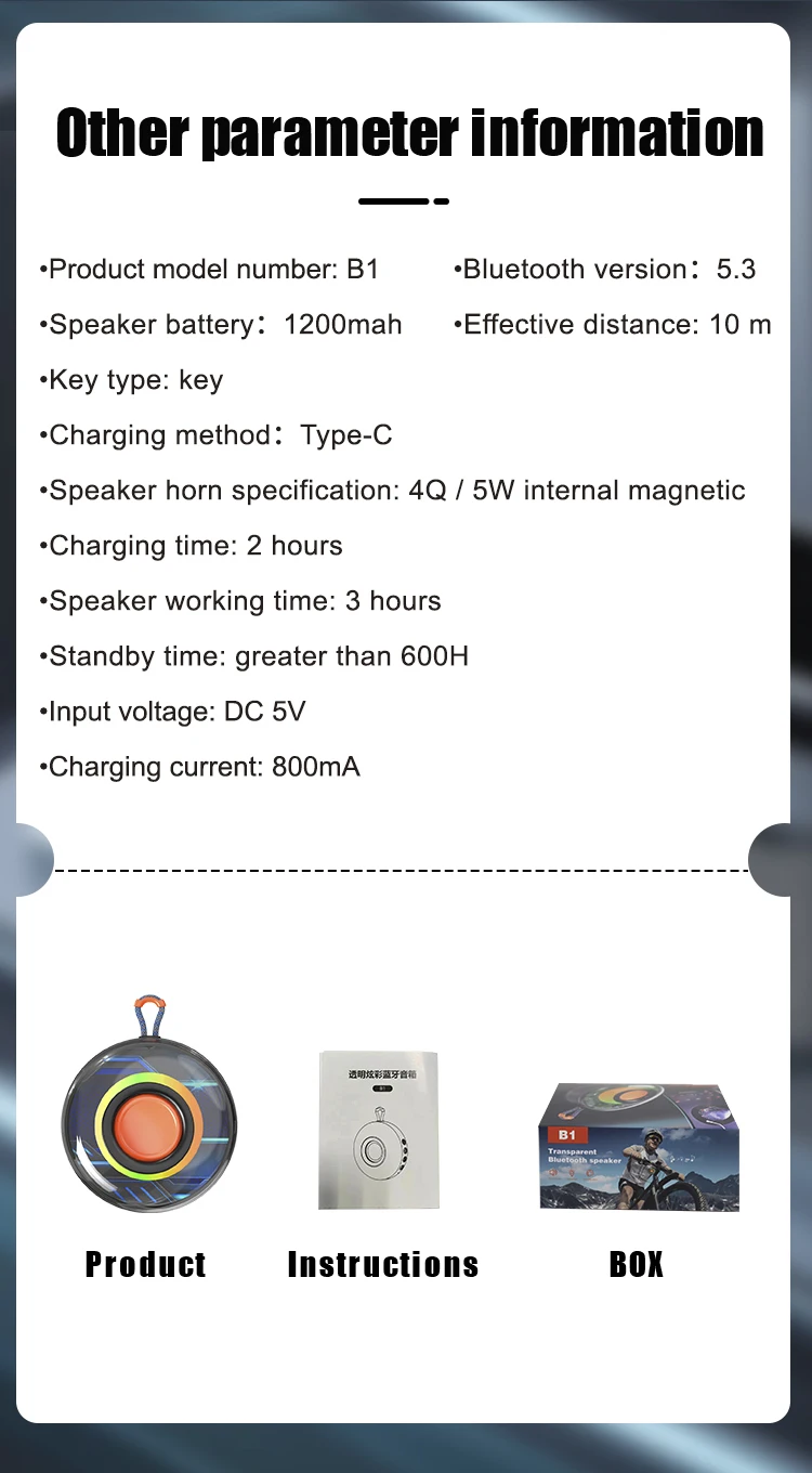 2024 Trending Transparent Rgb Portable Speaker With Typec Connector