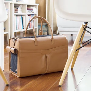 Custom Logo Pebble Leather Luxury Ladies Travel Pet Dog Cat Carrier Duffle Bag for Women