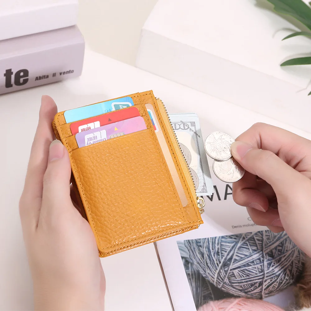 Genuine Leather RFID Blocking Multi Card Case Womens Ladies Wallet with Zipper Pocket