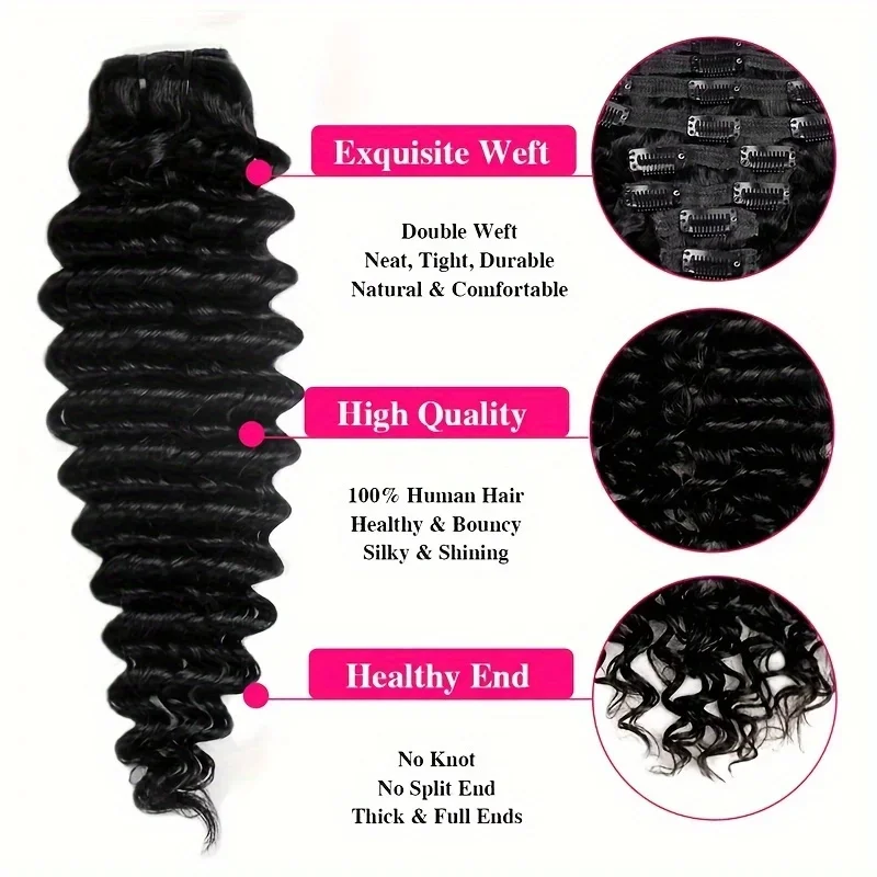 Deep Wave Clip ins Human Hair Extensions for Women 8Pcs_voghion.com