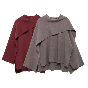 Women's Chic Autumn Winter Casual Knitwear Tops New European Style Solid Color Pullover Sweater with Logo on Back
