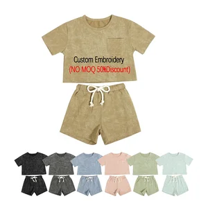 Hot Sale Summer Baby Outfits Batik Print Short Sleeve Kids Sweatsuit Sets with Pockets