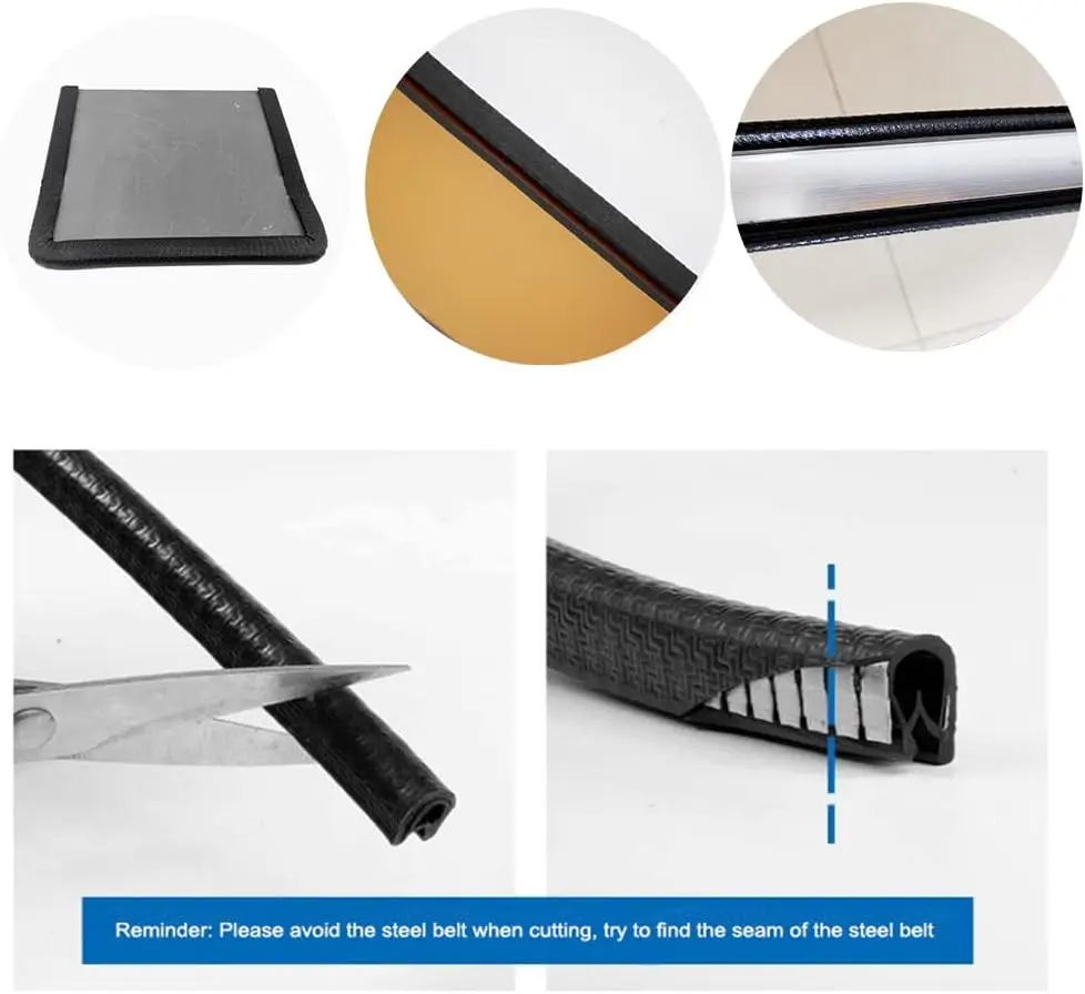 Custom PVC Extruded Profile Rubber Sealing Strip Built in Shaped Steel Sheet U Shape Edge Trim Car Door Edge Guards Protector