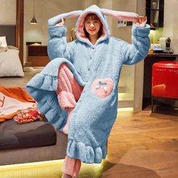 Women Winter Fashion Comfortable Sleepwear Ladies knitted Home Wear Lounge Wear Flannel Hooded design Pajamas