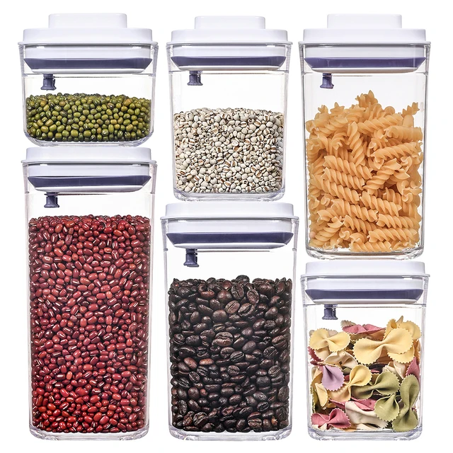 6-Piece Pack Push Button Pop Up Container Box With Lids Grain Cereal Tank Airtight Plastic Dry Food Storage Containers Set