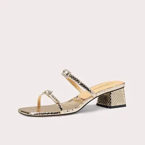 Women's Open-toe Sandals Stylish Croc Embossed Square Toe Sandals With Crystal Accents for Summer Parties